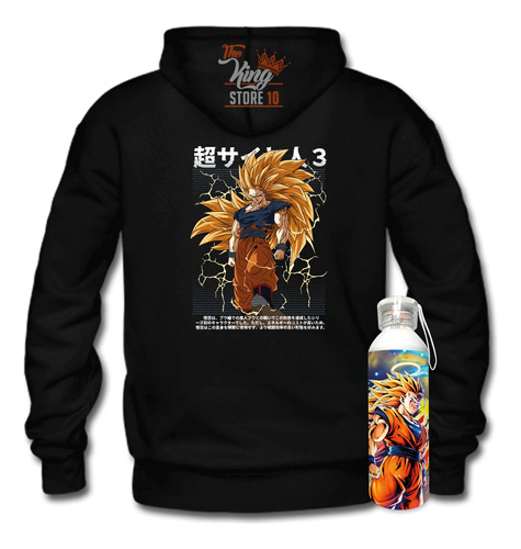 Poleron Con Cierre + Botella, Goku Super Saiyajin 3, Anime, Dragon Ball, Xxxl