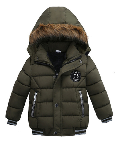 Chaqueta Con Capucha Y Cuello Piel Para Niños Keep Warm Boys