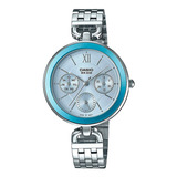 Reloj Fashion Casio Ltp-e406d-2avdf Pulso Acero Para Mujer Color De La Correa Plateado Color Del Fondo Azul