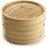 Vaporera De Bambu 2 Niveles Con Tapa  25 Cm