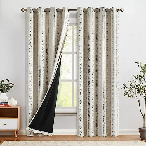 Cortinas Boho Blackout Collact 100% 84  Beige/negro