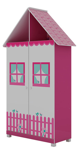 Guarda Roupa Infantil 2 Portas Casinha Pink Ploc - Gelius
