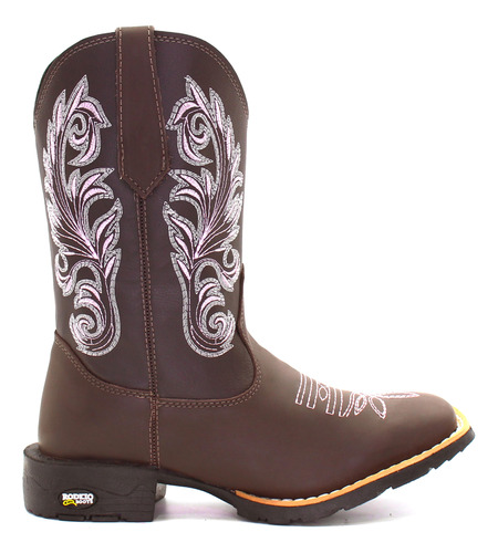 Bota Country Texana Botina Feminina Em Couro Bico Quadrado 