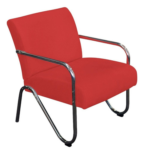 Poltrona Cadeira Decorativa Cromada Sara Consultório Suede Cor Vermelho