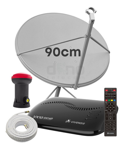 Kit 1 Receptor Digital Vx10 Vivensis - Antena 90cm Lnbf Cabo