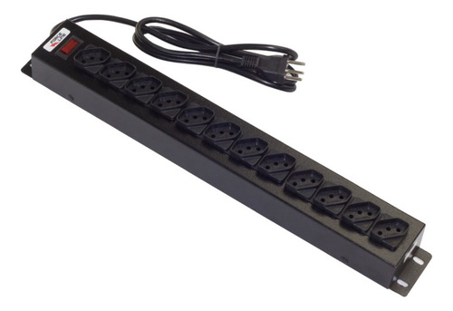 Régua Extensora 12 Tomadas 10a 0091000001 - Force Line Cor Preto Voltagem 127v/220v