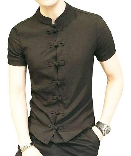 Camisas Hombre Cuello Mao Boton Chino Corte Ajustado