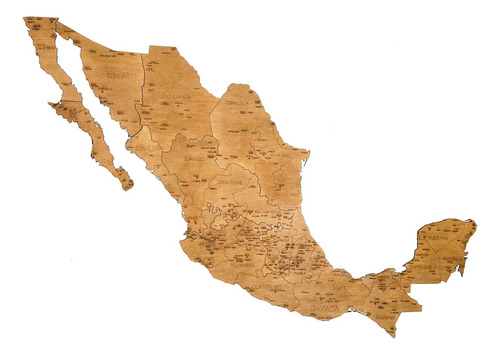 Mapa De Madera De México Color Roble Para Pared Alcazar