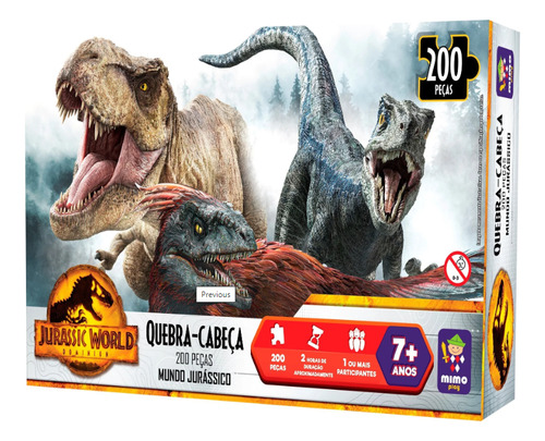 Quebra Cabeça 200 Peças - Jurassic World - Mundo Jurassico