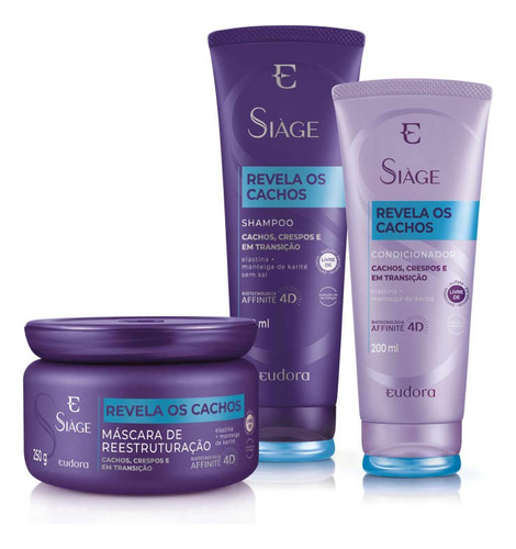 Kit Siàge Revela Os Cachos Shampoo + Condicio + Máscara Novo