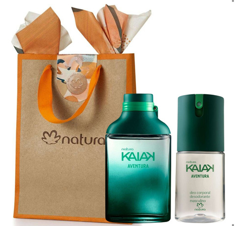 Presente Especial Perfume Natura Kaiak Aventura Desodorante Colônia Masculino 100ml + Desodorante Corporal Antitranspirante Spray 100ml Com Sacola