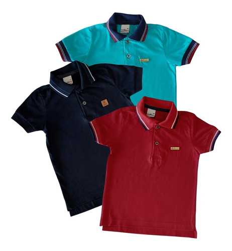 Kit 3 Camisa Masculina Infantil Gola Polo Roupa Menino 