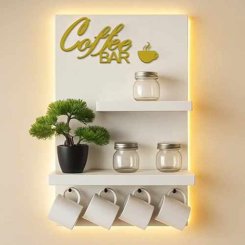 Repisa Organizador Estacion De Café Coffee Bar Led 42 X 70 | Meses sin interés
