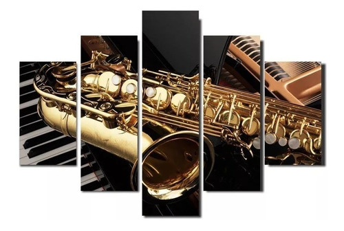 Quadros Mosaico 5 Peças Musica Saxofone