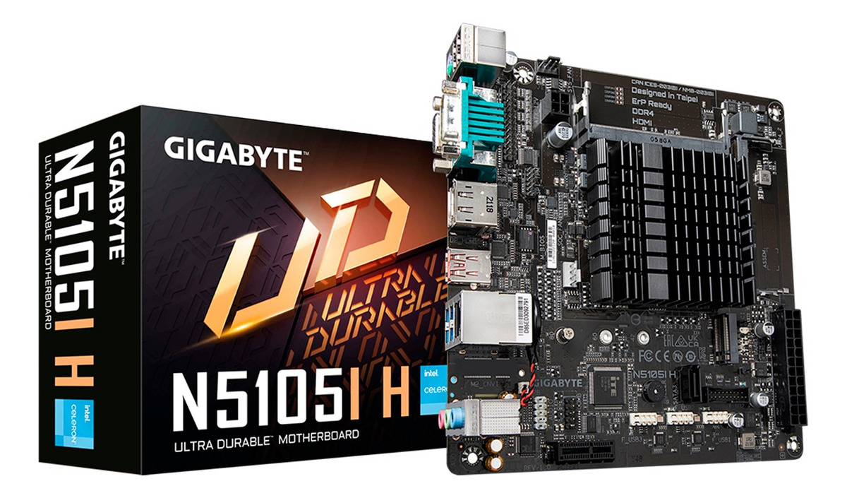 MOTHERBOARD Y PROCESADOR GIGABYTE N5105I-H INTEL CELERON ITX NEGRO