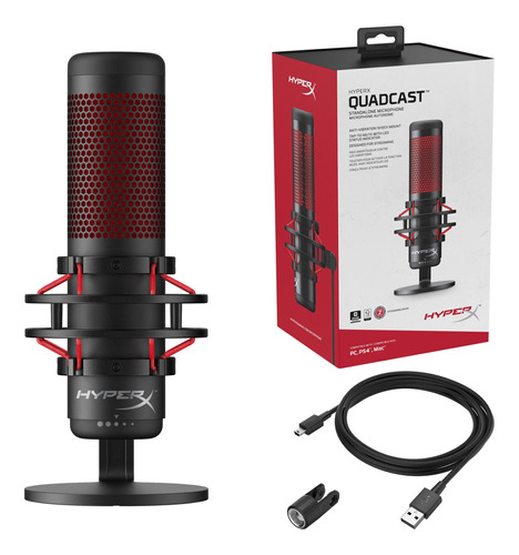 Microfone Hyperx Quadcast Condensador Preto E Vermelho 