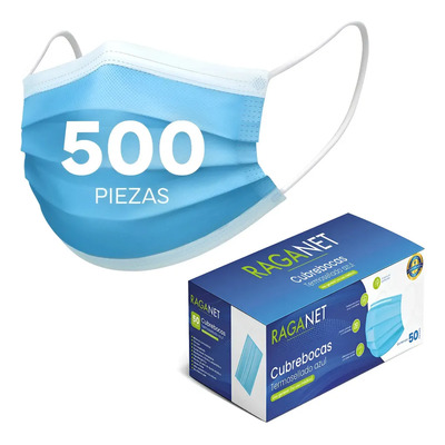 Tapabocas Cubrebocas 500 Piezas Plisado Tricapa Termosellado Color Azul | Envío gratis