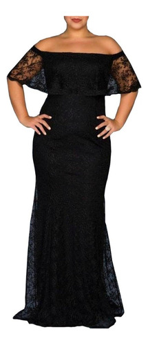 Vestido Longo Festa Plus Size Preto  Ombro A Ombro  #61