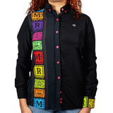 Blusa Camisa Mujer Casual Negra Franja Papel Picado Mr Moon