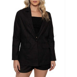 Conjunto Max Blazer E Short Acinturado Em Linho Preto