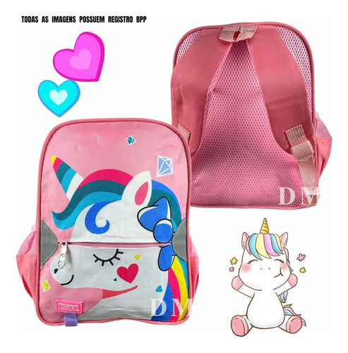 Mochila Costas Escolar Infantil Menino Dinossauro Creche Cor Rosa/ Unicornio