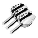 Kit 3 Pá Para Gelo Inox 24cm Pegador Cozinha Padaria Bar