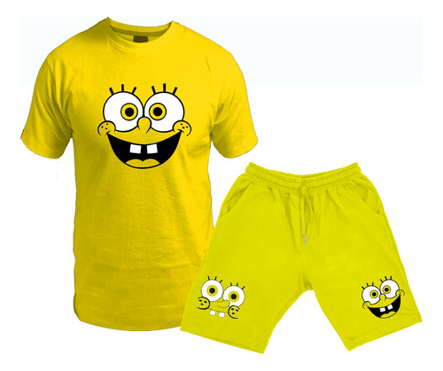 Conjunto Remera Y Short Corto Bermuda De Bob Esponja / Niños