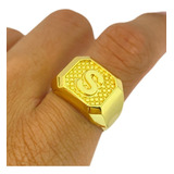 Anel De Letra S Masculino Dedeira Banhado A Ouro 18k 