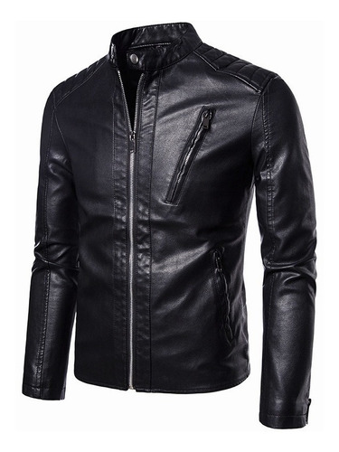 Chamarra Piel Slim Fit Moda Hombre Tipo Biker Blanca