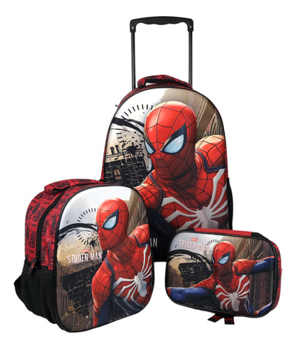 Mochila Homem Aranha 3d Infantil Grande Lancheira Estojo