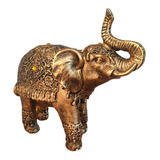 Elefante Da Sorte Indiano Grande Dourado Resina 