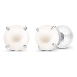 Aretes De Oro Blanco De 14 Quilates De 4 Mm Aaaa Con Perlas 