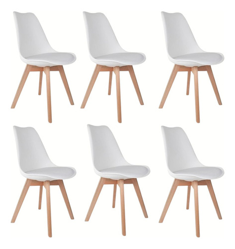 Kit 6 Cadeiras Leda Saarinen Wood Eames Eiffel Estofada