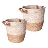 Canastos Mimbre Seagrass X2 Cesta Con Asas Deco Moda 