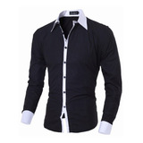 Camisa Hombre Corte Pegado Strech Casual Vestir Combinada