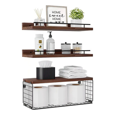 Estante Flotante Banna Madera Marrón con Cesta y Toallero 40x15 cm | MercadoLibre