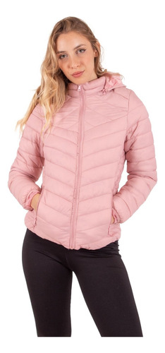 Campera Mujer Inflada Con Piel Y Capucha Importada Abrigada 