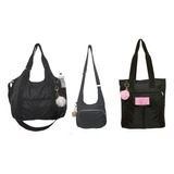 Kit Bolsa Feminina 3 Peças Nylon Tactel Transversal Ombro 