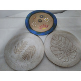 Lote 3 Pratos Decorativos Cerâmica Vitrificada - Usados