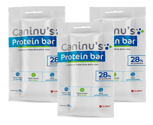 3 Caninus Protein Bar 80g Proteina Whey Avert Envio Imediato