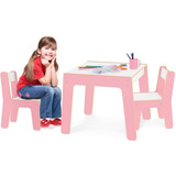 Mesa Mesinha Infantil C/ 2 Cadeiras Em Madeira Rosa Junges