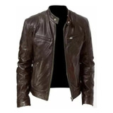 Hombres Casual Chamarra De Cuero Impermeable Biker