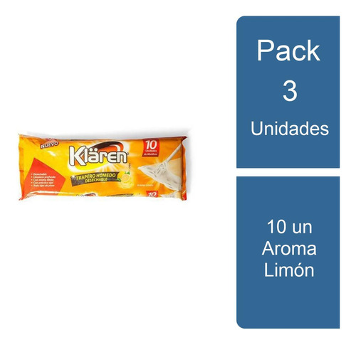 Pack 3 Trapero Húmedo Desechable 10 Un Aroma Limón Fibro