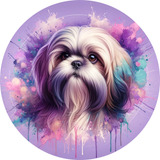 Quadro Redondo Shih Tzu Aluminio Pet 25cm Artístico Dog 