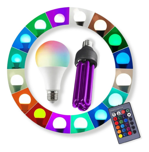 Lâmpada Led Colorida Rgb Controle Remoto 9w + Lâmpada Neon