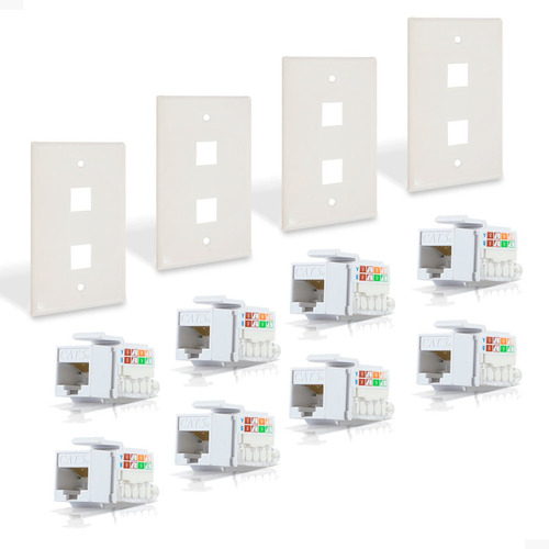 Kit 4 Placas Ens-fp62 + 8 Conectores Jack Rj45 Cat5e Blancos