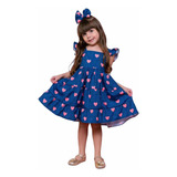 Vestido Luxo Infantil Menina Azul Corações Roupa Verão