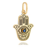 Pingente Mão De Fátima Hamsa Com Safira Natural Em Ouro 18k