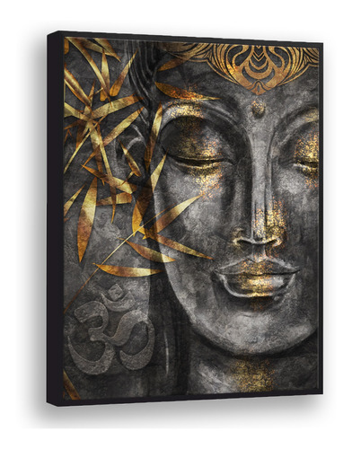 Quadro Religioso Buda Dourado Tela E  Moldura  Grande Canvas