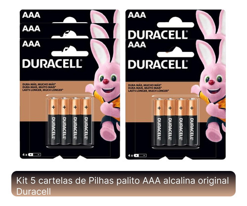 20 Pilhas Aaa Palito Alcalina Original Kit 5 Cartelas